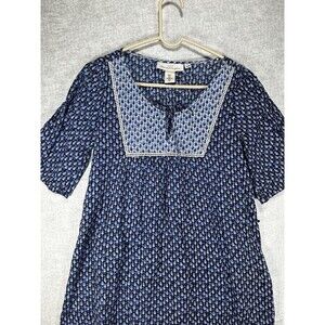 H&M Size 4 Blue Floral L.O.G.G. Short Sleeve Tunic Top Dress Cotton Cottage Core